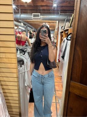 Zara Navy Vest Crop Top
